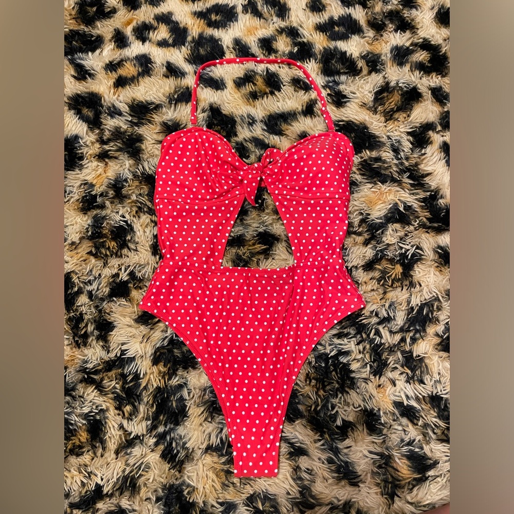 *NWT* Red Polka Dot One Piece - Strapless or Tube Top - Tie Front